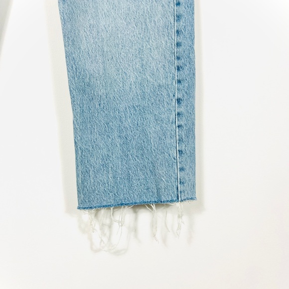 Zara Light Blue Denim Raw Hem Slim Straight Leg Jeans - Picture 4 of 4